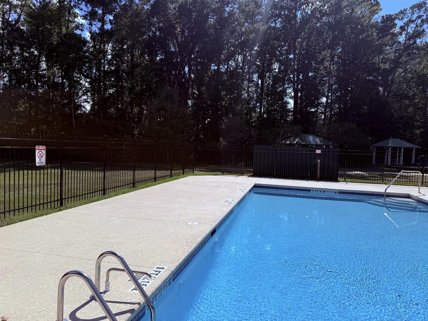 Black aluminum fence enclosing the Buckhead East community pool deck in Richmond Hill